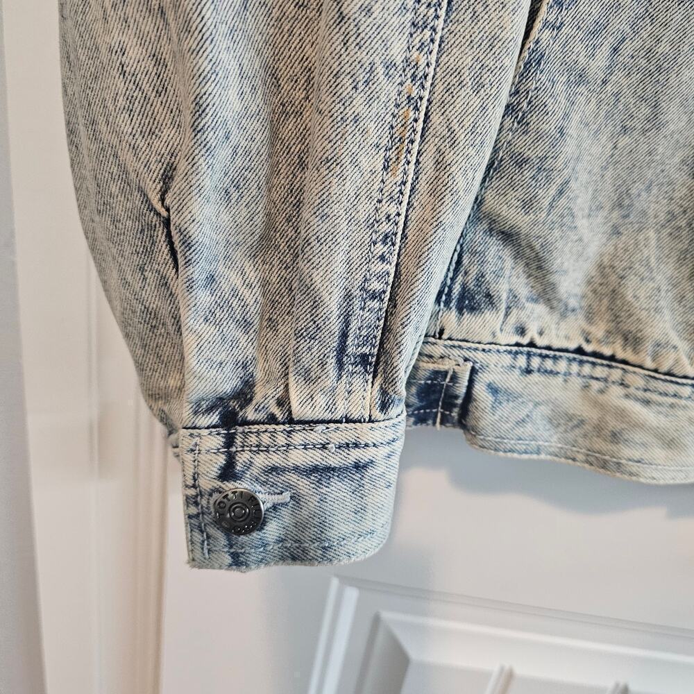 Vintage Denim Jacket Womens Large Blue Acid Wash Retro Glam Rock Oversized Punk - Picture 5 of 10